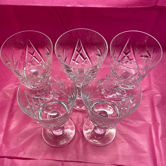 SET OF 5 EUC VTG CSOPAK BY AJKA PINWHEEL & FAN DESIGN CRYSTAL CLARET WINE GLASS - Picture 3 of 11